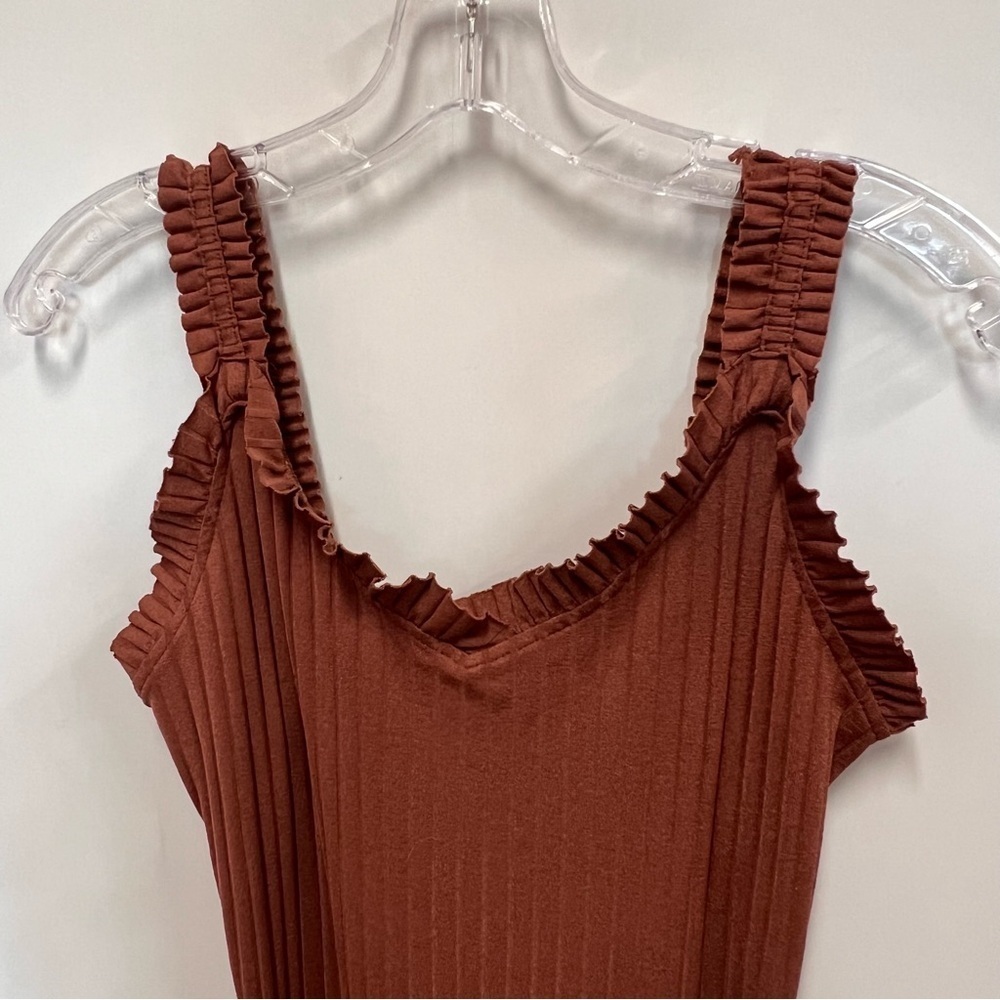 Haute Monde tan ribbed ruffle tank maxi dress with sweetheart neck size medium - Picture 3 of 10